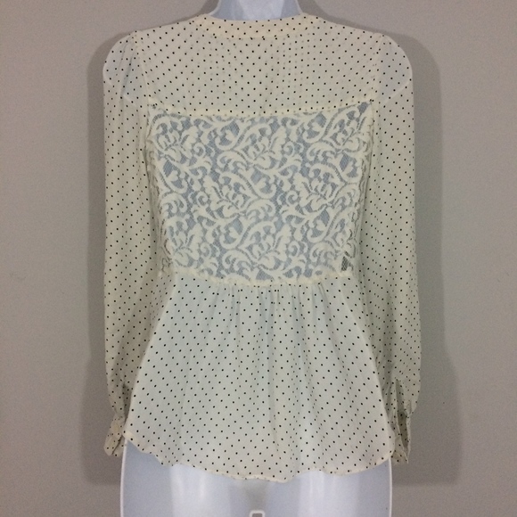 Candies Womens XS Black & White Polkadot Lace Top - Picture 4 of 7